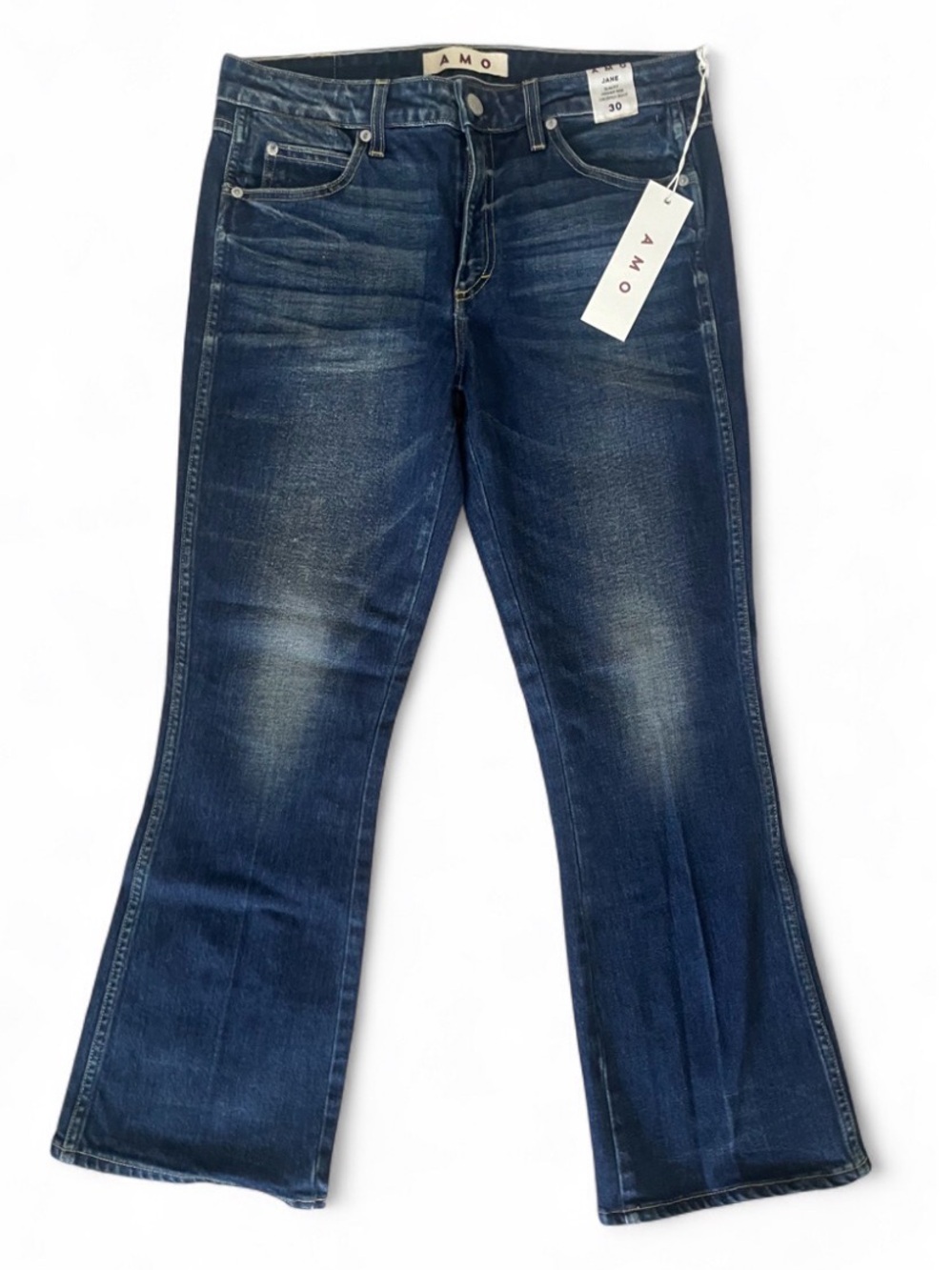 NWT AMO Jane True Blue Dark Wash Cropped Bootcut Jeans Womens Size 30